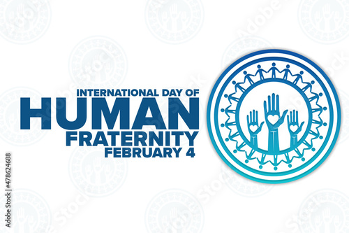 International Day of Human Fraternity. February 4. Holiday concept. Template for background, banner, card, poster with text inscription. Vector EPS10 illustration.