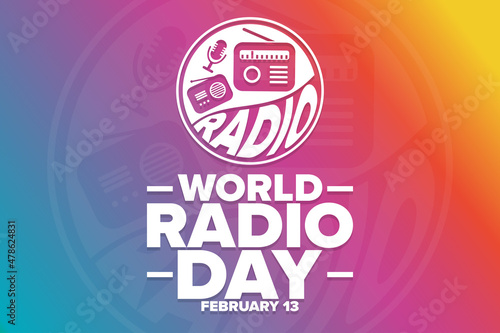 World Radio Day. February 13. Holiday concept. Template for background, banner, card, poster with text inscription. Vector EPS10 illustration.
