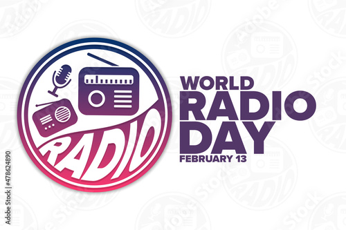 World Radio Day. February 13. Holiday concept. Template for background, banner, card, poster with text inscription. Vector EPS10 illustration.