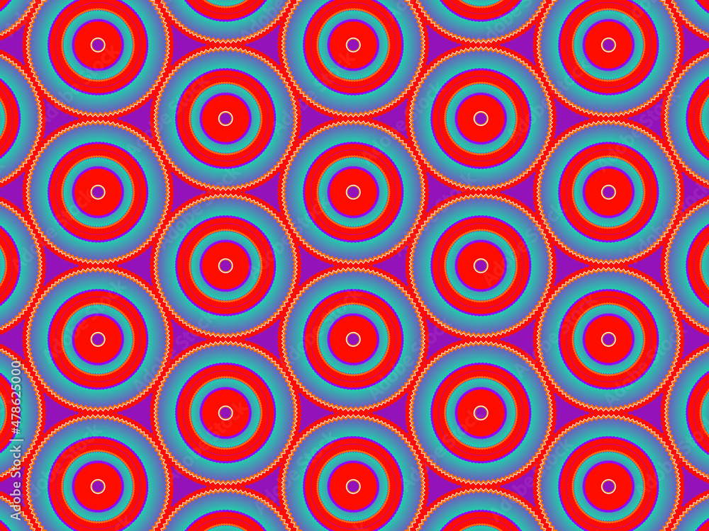 Colorful and vibrant repeating pattern in red, purple and blue. Energetic, hypnotic and positive surface print for fabric, packaging and wrapping. Concept of passion, sex appeal, love and enchantment. Colorful and vibrant repeating pattern in red, purple and blue. Energetic, hypnotic and positive surface print for fabric, packaging and wrapping. Concept of passion, sex appeal, love and enchantment.