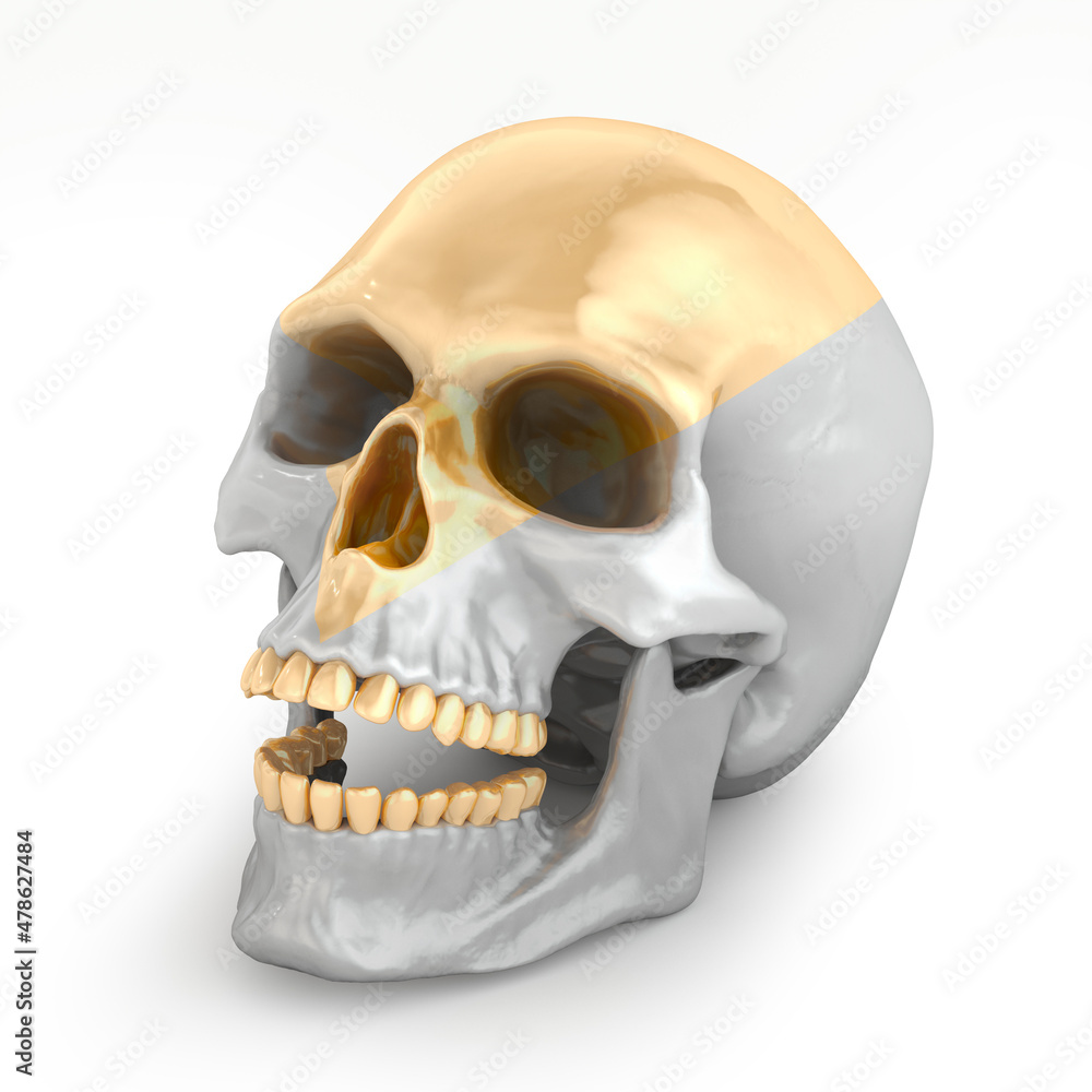 Obraz premium Silver skull with gold teeth. Art concept. 3D rendering