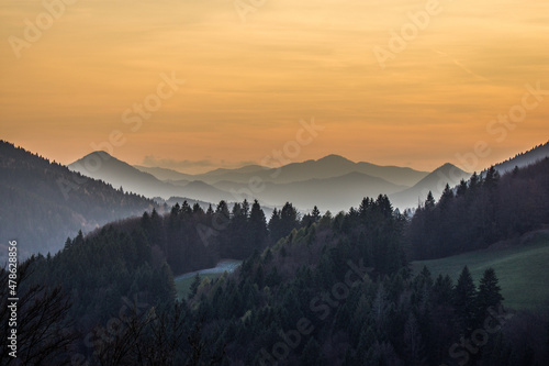 sunset over the mountains, Orava, Slovakia, Europe © Michal