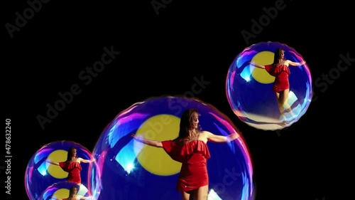 Girl dancing latina dance in the bubbles