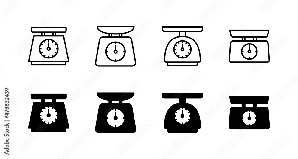 Scales icons set. Weight scale sign and symbol Scales icons set. Weight scale sign and symbol