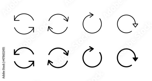 Refresh icons set. Reload sign and symbol. Update icon.