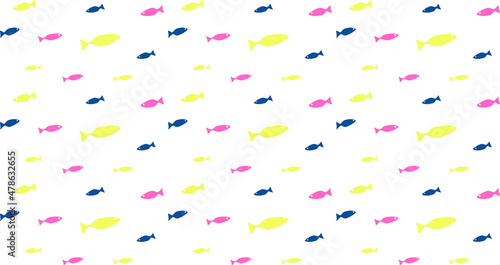 Vector seamless pattern color fish in modern flat style. White background. Print for textile, packing and other creative ideas.