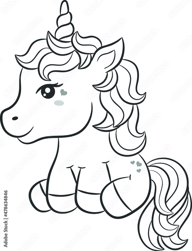 Fototapeta premium Unicorn cute drawing sticker sketch for coloring