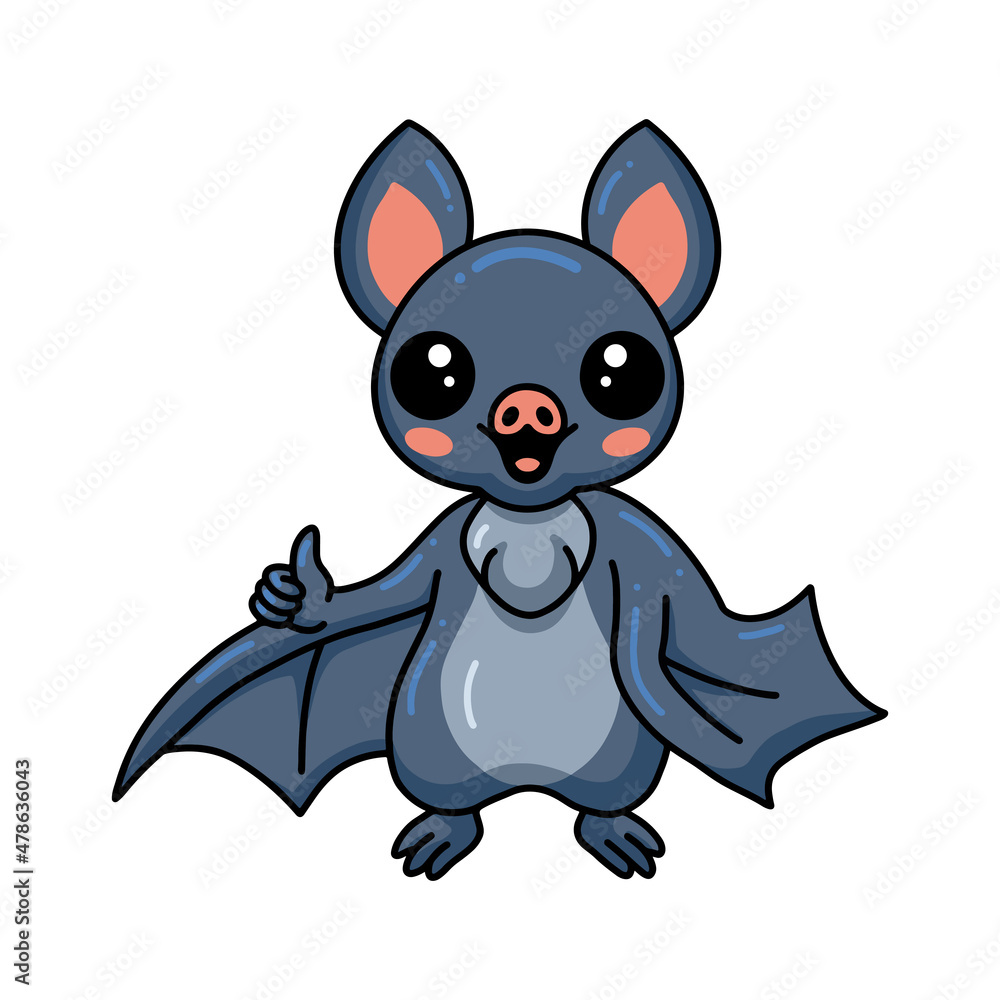 Cute little bat cartoon giving thumb up