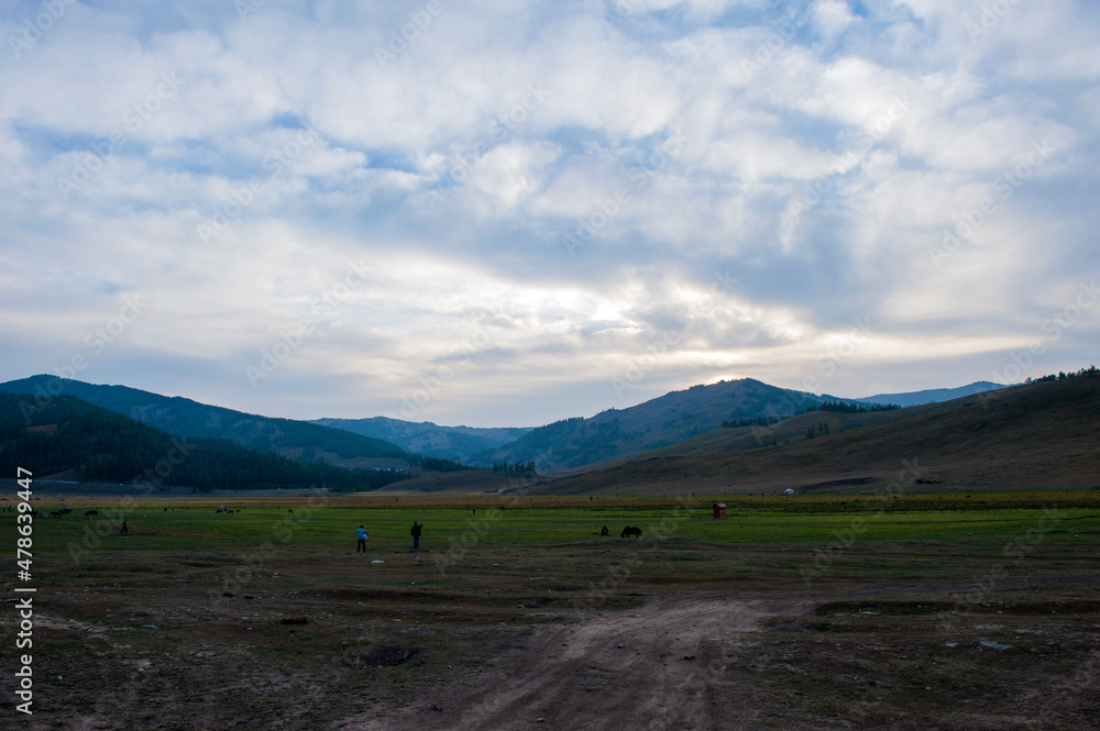 Mountain, forest and grassland scenery, built in Xinjiang, China