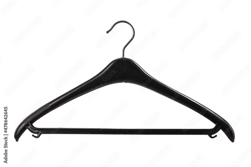 Black plastic hanger for clothes isolated on white background.. Black plastic hanger for clothes isolated on white background..