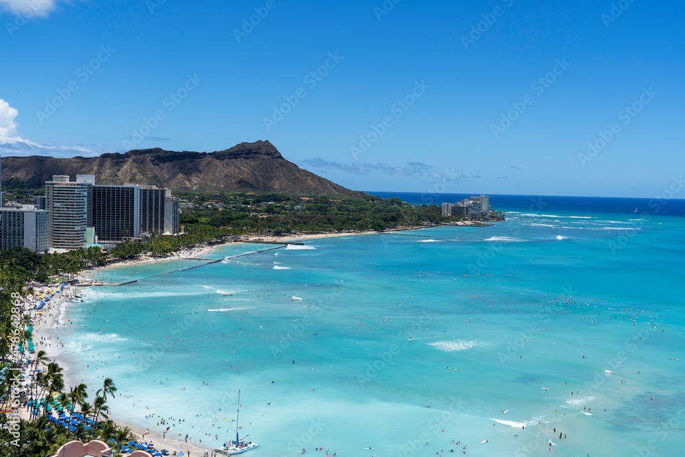 The view of Waikiki Beach in Oahu, Hawaii