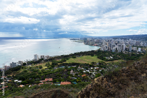 The view of Honolulu from the top of Diamond Head in Oahu, Hawaii