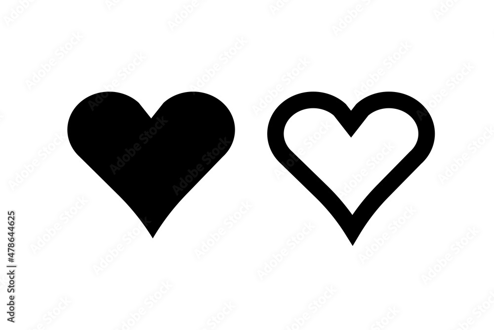 Black and white heart icon set. Vector.