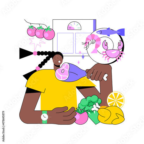 Paleo diet abstract concept vector illustration. Weight-loss diet, fresh vegetable salad, healthy organic food, uncooked fish, vegetarian plate, healthy lifestyle, vitamin abstract metaphor.