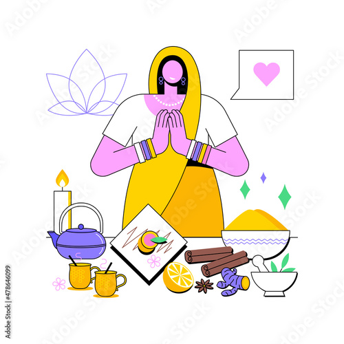 Ayurvedic diet abstract concept vector illustration. Medical practice and lifestyle, energy system, digestive power, lose weight and feel better, healthy eating foods plan abstract metaphor.