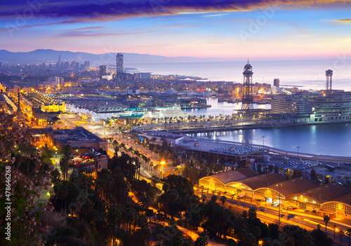 Port Vell at Barcelona in dawn time