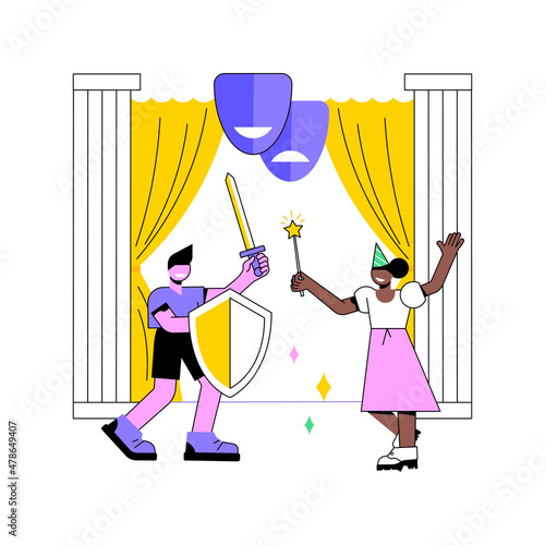 School theater abstract concept vector illustration. Young actor course, school theater play, after-school activity, children performance, acting academy, kids drama class abstract metaphor.