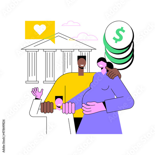 Childcare subsidy abstract concept vector illustration. Child care financial help, daycare subsidy application, rebate program, subsidized preschool, family payment assistance abstract metaphor.