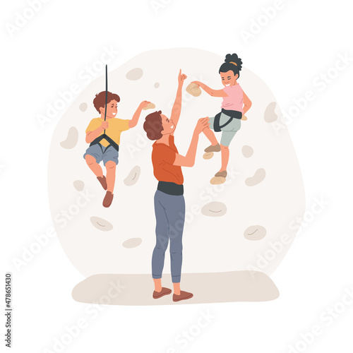 Rock climbing wall isolated cartoon vector illustration. Indoor climbing wall for children, play room, diy gym equipment, family leisure time, kid grabbing colorful rocks cartoon vector.
