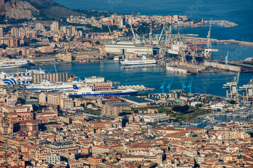 Fototapeta Naklejka Na Ścianę i Meble -  Palmero Harbour and Cruise Ships Sicily Italy
