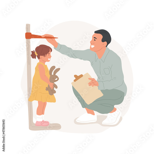 Body measurements isolated cartoon vector illustration. Family health, doctor measuring height and weight of a toddler, child healthy body parameters, weight measurement cartoon vector.