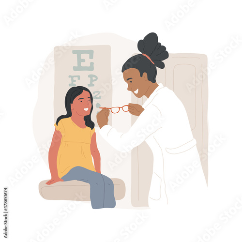 Ophthalmologist isolated cartoon vector illustration. Pediatric ophthalmologist, family health, children eye doctor, child healthcare, optometrist, eyesight check, clinic visit cartoon vector.
