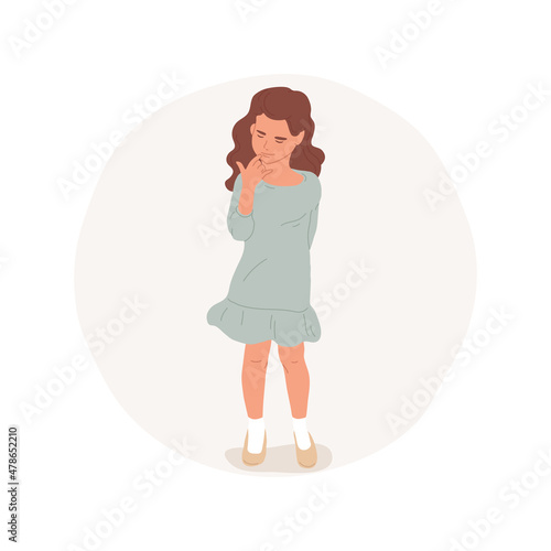 Embarrassment isolated cartoon vector illustration. Shy and embarrassed girl with unhappy face expression, people psychology, socio-emotional development, disappointed kid cartoon vector.