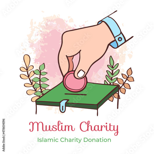 Hand drawn ramadan muslim charity illustration