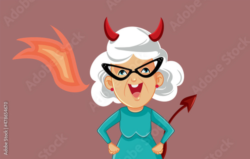 Evil Mother In Law Spitting Fire Vector Cartoon Illustration photo