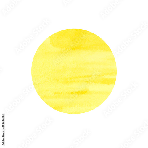 Watercolor illustration in yellow. Geometric figure in the shape of a circle. Suitable for children's development books, for school textbooks, design and content content on sites and social networks.