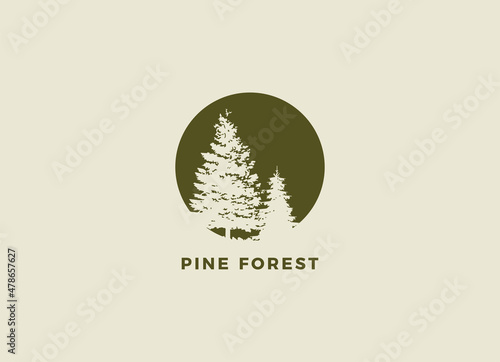 Rustic Retro Vintage cedar, cypress, larch, spruce, pine, pinus, evergreen, coniferous, conifer, fir, hemlock trees logo design