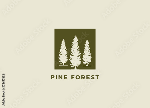 Rustic Retro Vintage cedar, cypress, larch, spruce, pine, pinus, evergreen, coniferous, conifer, fir, hemlock trees logo design