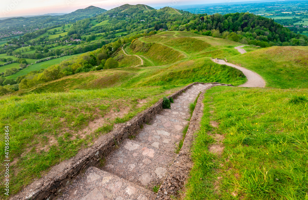 Malvern Hills,steps and winding pathway,Worcestershire,England,United Kingdom.
