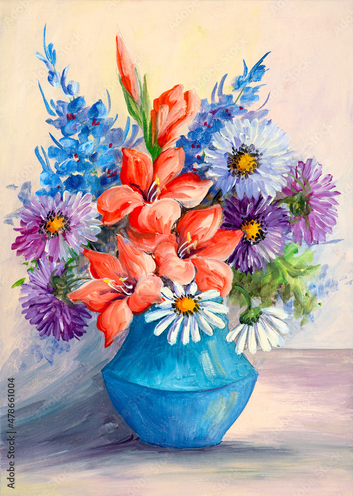 custom made wallpaper toronto digitalStill life hand made oil painting depicting flowers on canvas, impressionism style.