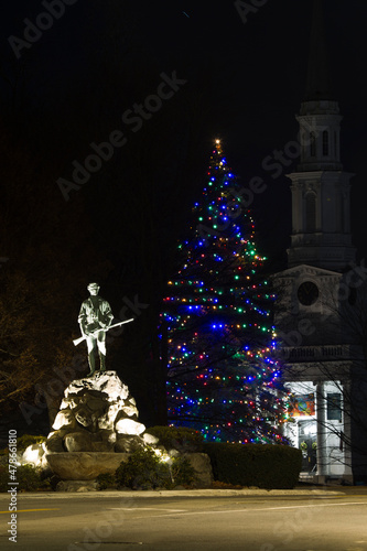 Decorated Christmas tree at the Battle Green at Night, Lexington, MA, US photo