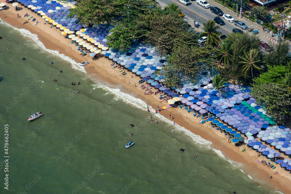 Crowded Holiday Tourist Beachs with Umbrellas Thailand