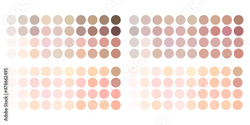 Skin tones palettes. Big collection. Beauty sphere. Paint texture. Fashion style. Vector illustration. Stock image. 