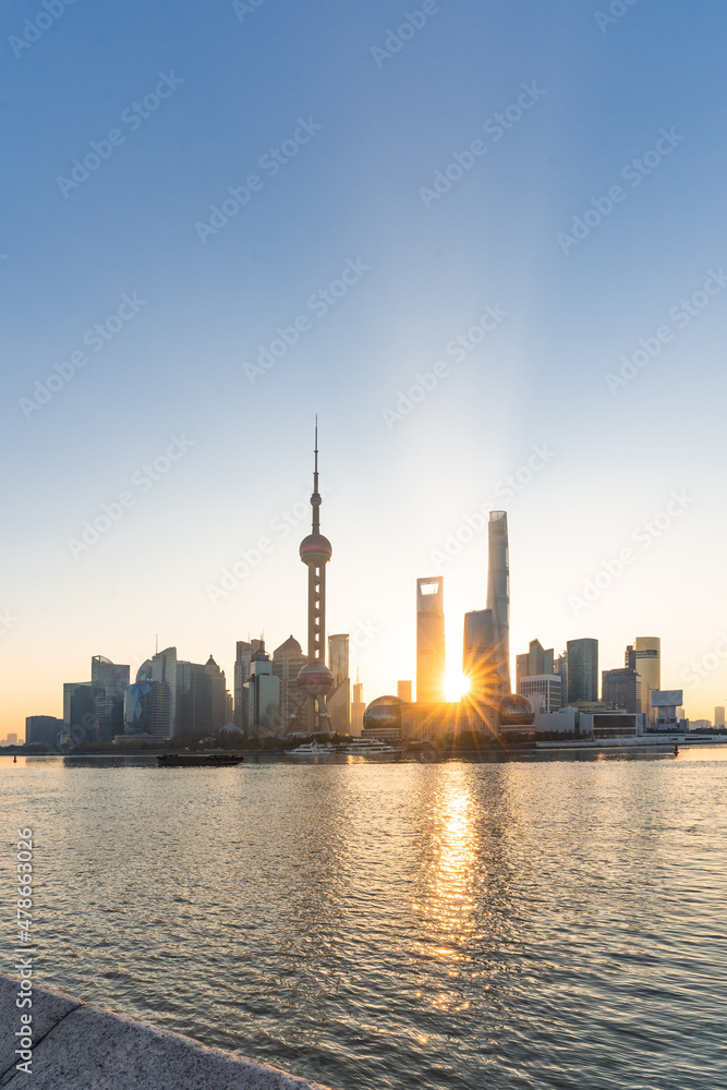 Sunrise view of Lujiazui, the financial district in Shanghai, China.