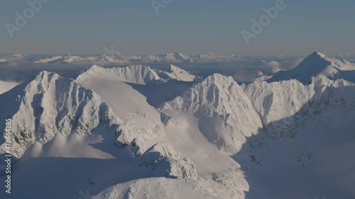 Wallpaper Mural Aerial Panoramic View of Canadian Mountain covered in snow during sunny winter season. Located near Whistler, North of Vancouver, British Columbia, Canada. Nature Background Panorama Torontodigital.ca