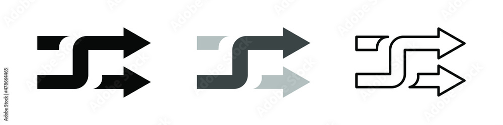 Set of arrows with intersection icon. Shuffle line icon. Random symbol. Vector isolated on white background. EPS 10 Set of arrows with intersection icon. Shuffle line icon. Random symbol. Vector isolated on white background. EPS 10
