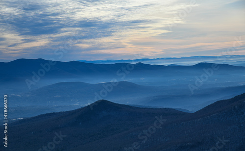 Top view from Peak Mansfield to the valley. Vermont, USA.