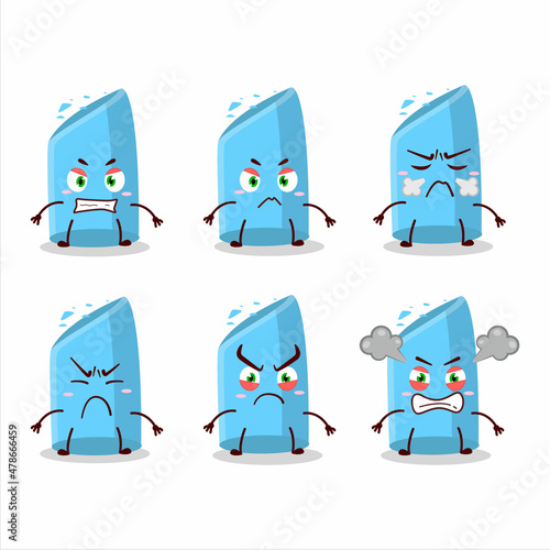 Blue chalk cartoon character with various angry expressions