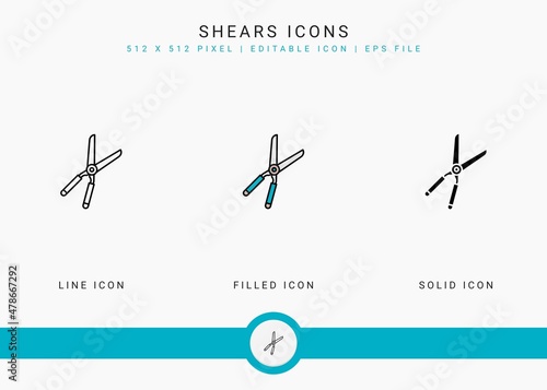 Shears icons set vector illustration with solid icon line style. Plant gardening agriculture concept. Editable stroke icon on isolated background for web design, user interface, and mobile app