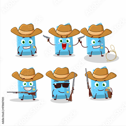 Cool cowboy blue chalk cartoon character with a cute hat