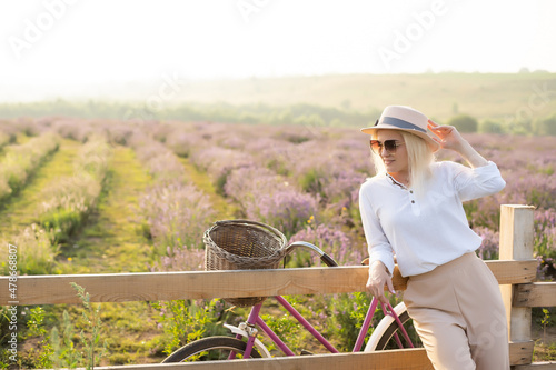 Beautiful woman on the lavender field