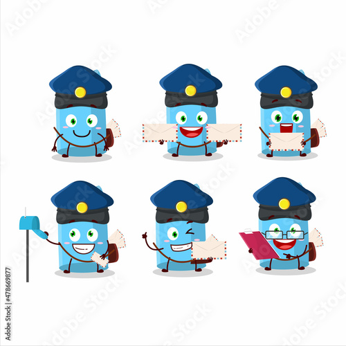 A picture of cheerful blue chalk postman cartoon design concept