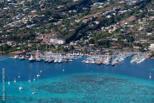 Sailboats at Tropical Islands of French Polynesia. Capital City Papeete on Tahiti © Overflightstock