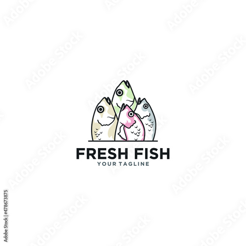 Four fish tails logo concept facing up in different colors, perfect for icons of the fishing industry or your other business companies.
