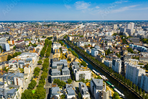 Принти на полотні Panoramic view of Rennes city with modern apartment buildings , administrative center of Brittany region, France