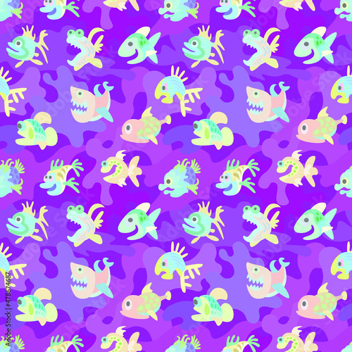 Ornament with fish. Vector seamless pattern. Design print for textile, fabric, wallpaper, background.